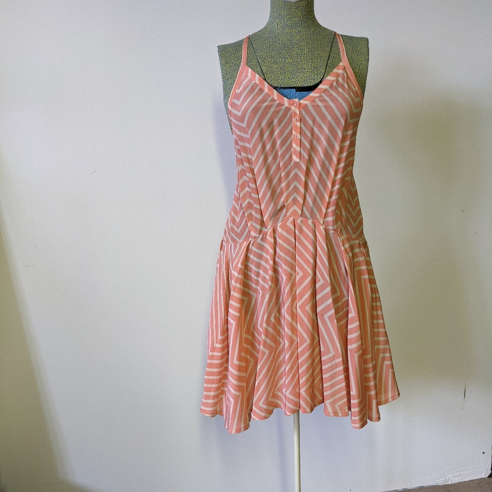 Silk peach & cream chevron french connection dress